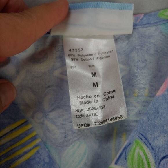 Simply Basic Flower Print Scrub Top Size M Super Soft Blue Medical Nursing - Picture 5 of 10